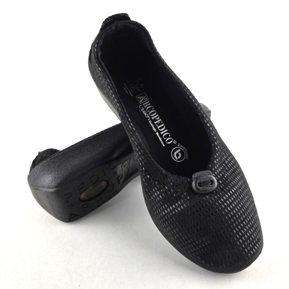 Arcopedico Women's Black Wedge Flats Shoes Textile Arch Support Lightweight 35